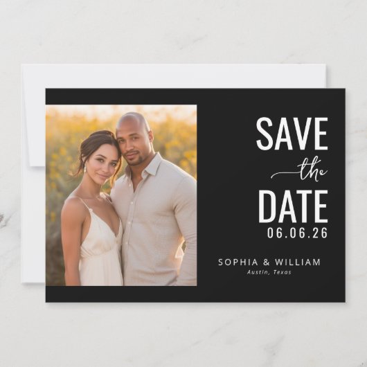 Romantische Zwarte Foto Save The Date (Voorkant)