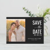 Romantische Zwarte Foto Save The Date (Staand voorkant)