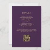 Romantische Zwarte Gouden Bloemige Paarse QR Code Kaart (Achterkant)