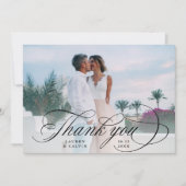 Romantische zwarte kalligrafie 2 foto bruiloft bedankkaart (Voorkant)