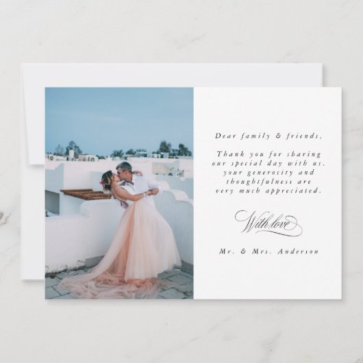 Romantische zwarte kalligrafie 2 foto bruiloft bedankkaart (Achterkant)