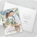 Romantische zwarte kalligrafie bruiloft foto gevou bedankkaart<br><div class="desc">Deze bruiloft gevouwen bedankpas heeft elegante en romantische kalligrafie belettering met aangepaste tekst binnen. Perfect voor bruiloften,  verjaardagen,  afstuderen en andere evenementen. Voor meer geavanceerde aanpassing van dit ontwerp,  klikt u op de BLUE DESIGN TOOL BUTTON hierboven!</div>