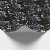 Romantische zwarte Rozen Gotische bruiloft Cadeaupapier (Hoek)