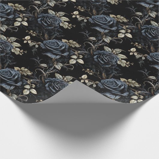 Romantische zwarte Rozen Gotische bruiloft Cadeaupapier (Hoek)