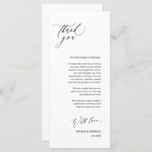 Romantische zwarte script plaats instelling dank u programmakaart (Voorkant / Achterkant)