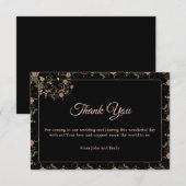 Romantische zwarte thee en roze bloemenbruiloft bedankkaart (Voorkant / Achterkant)