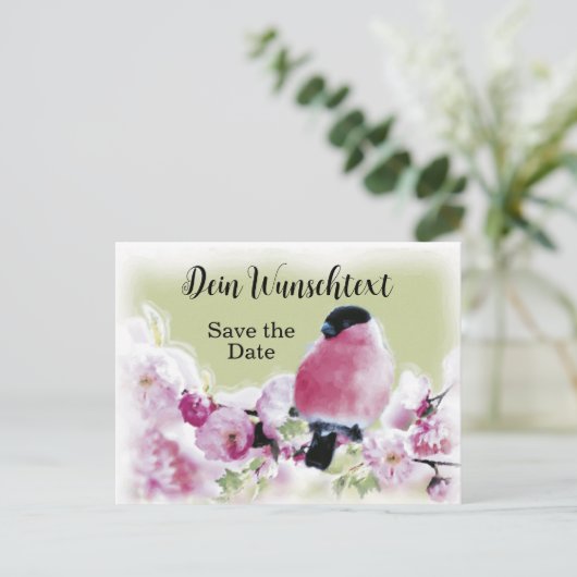 Romantischer Gimpel auf Rosa Kirschblüten Briefkaart (Staand voorkant)