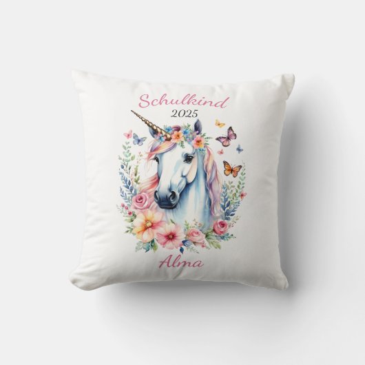 Romantisches Einhorn mit Blumen - Schulkind 2025 | Kussen (Voorkant)