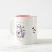 Romantisches Einhorn mit Blumen - Schulkind 2025 | Tweekleurige Koffiemok (Voorkant links)
