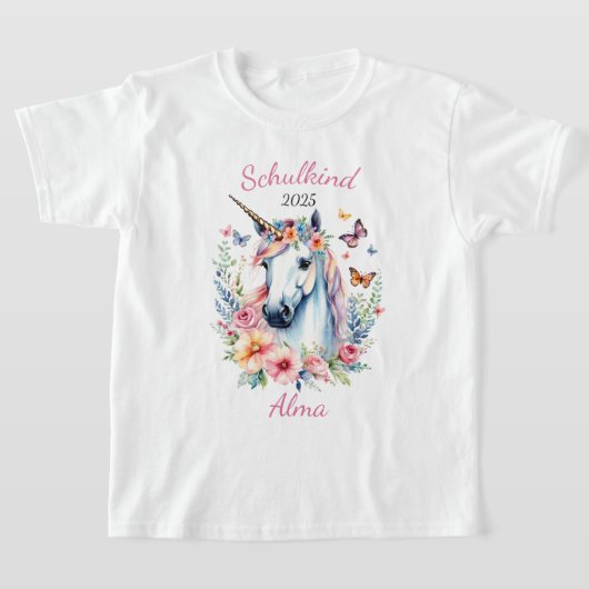 Romantisches Einhorn mit Blumen - Schulkind 2026 | T-shirt (Laagn)