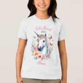 Romantisches Einhorn mit Blumen - Schulkind 2026 | Tri-Blend Shirt (Voorkant)