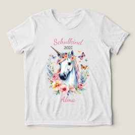 Romantisches Einhorn mit Blumen - Schulkind 2026 | Tri-Blend Shirt
