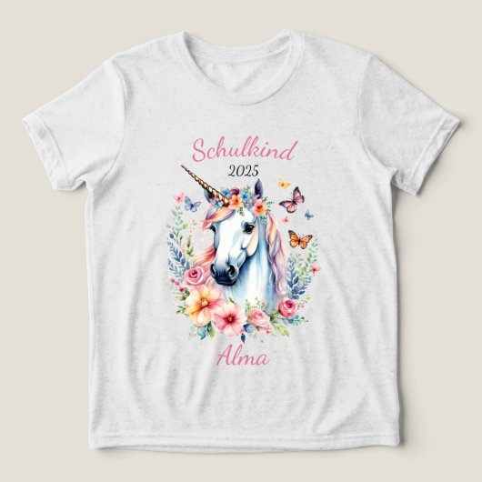 Romantisches Einhorn mit Blumen - Schulkind 2026 | Tri-Blend Shirt (Design voorkant)