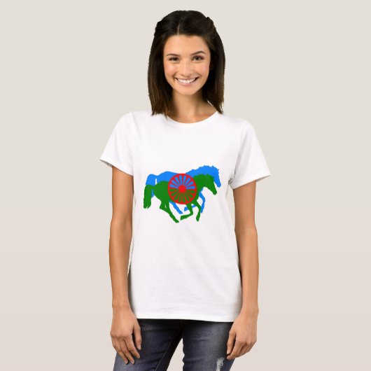 Romany Gypsy flag text and horse T-Shirt (Voorkant volledig)