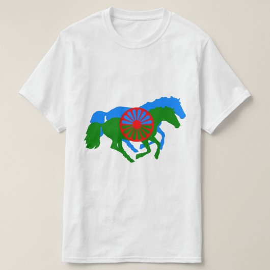 Romany Gypsy vlag tekst en paard T-Shirt (Design voorkant)
