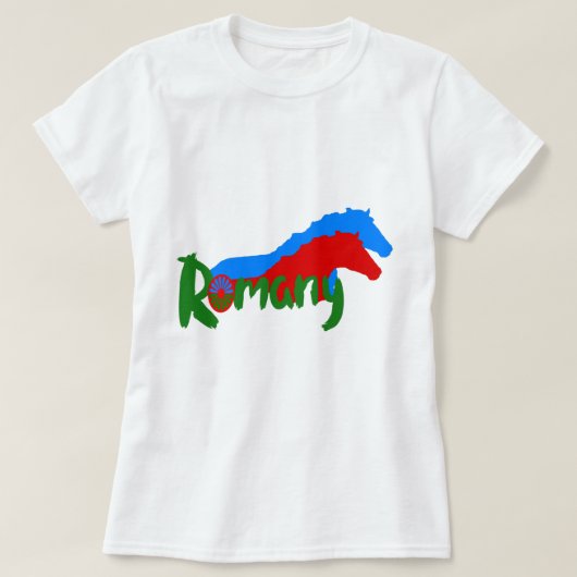Romany Gypsy vlag tekst en paard T-Shirt (Design voorkant)