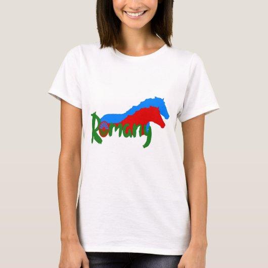 Romany Gypsy vlag tekst en paard T-Shirt (Voorkant)