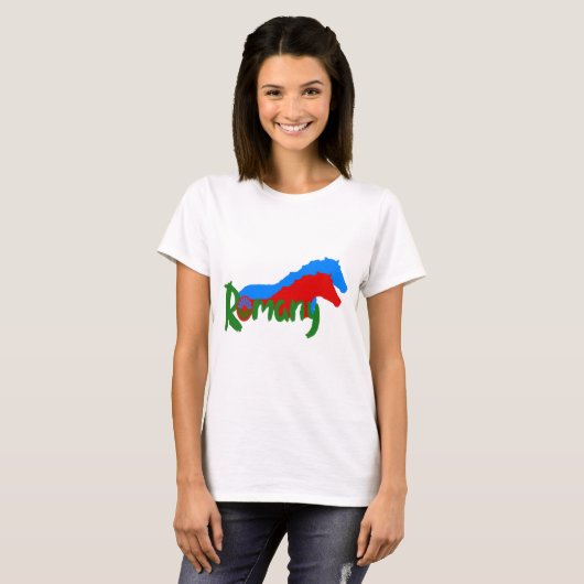 Romany Gypsy vlag tekst en paard T-Shirt (Voorkant volledig)