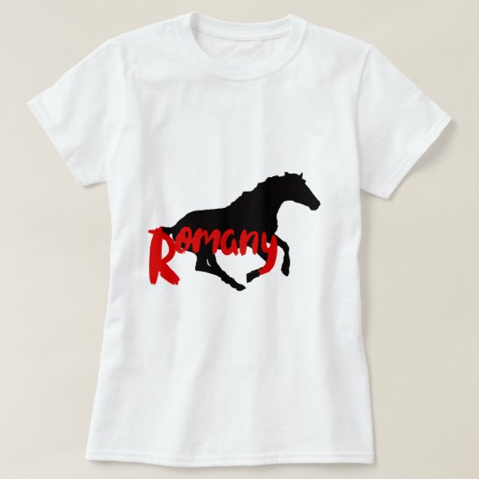 Romany Zigeuner tekst en paard T-shirt (Design voorkant)