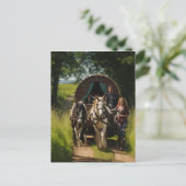 Romany zigeunercaravan met vrouw die de paarden le briefkaart (Staand voorkant)