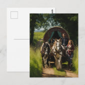 Romany zigeunercaravan met vrouw die de paarden le briefkaart (Voorkant / Achterkant)