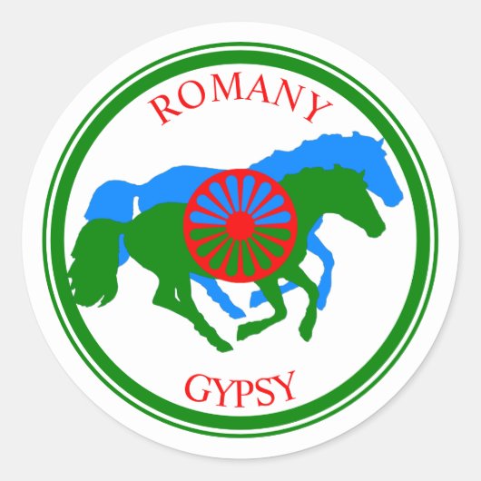 Romany zigeunervlag en paarden ronde sticker (Voorkant)