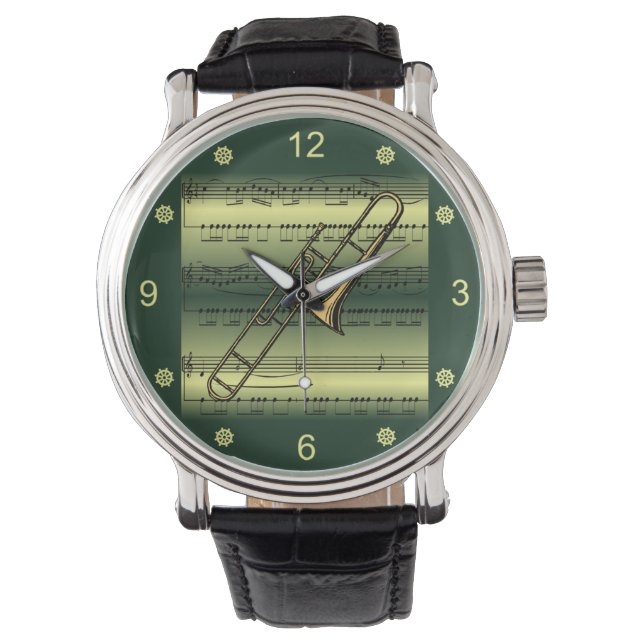 rombone~Rolling Datablad Music~Gold/Green Backgrou Horloge (Voorkant)
