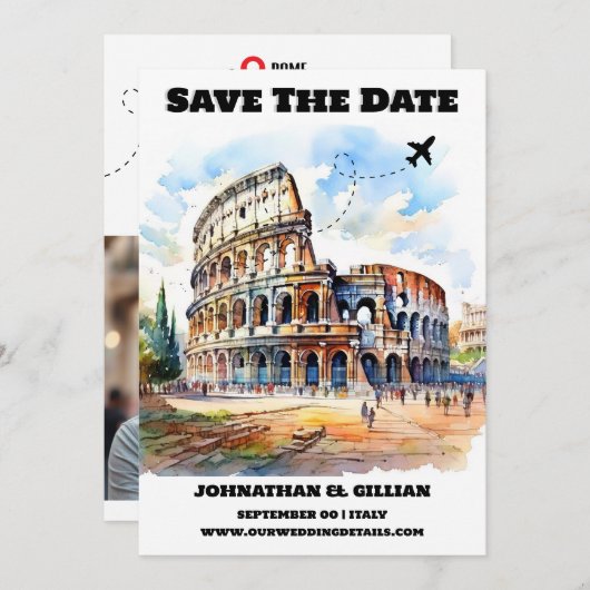 Rome bestemming bruiloft save the date modern (Voorkant / Achterkant)