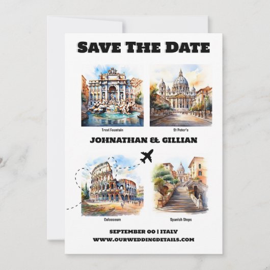 Rome bestemming bruiloft toeristische attracties f save the date (Voorkant)