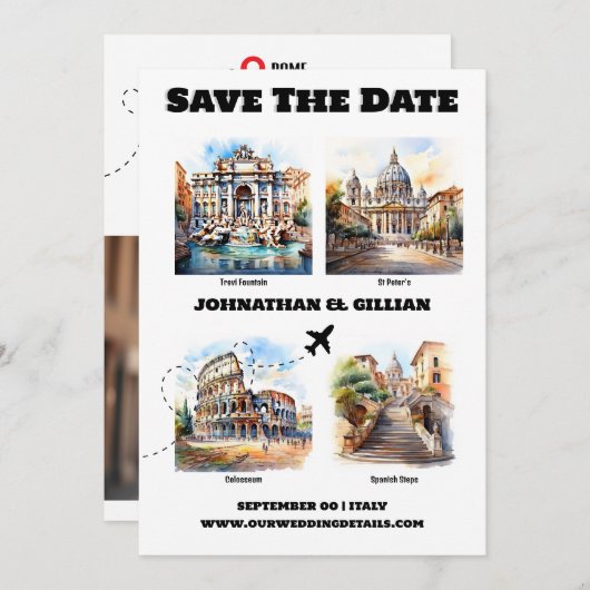 Rome bestemming bruiloft toeristische attracties f save the date (Voorkant / Achterkant)
