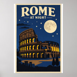 Rome bij Nacht Poster   Colosseum Maneschijn Vinta