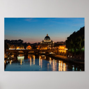Rome bij nacht poster, St. Peter en Vaticaanstad Poster