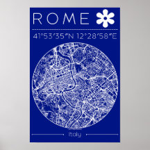 Rome Blauwdruk Stad Plattegrond Poster – Cirkel De