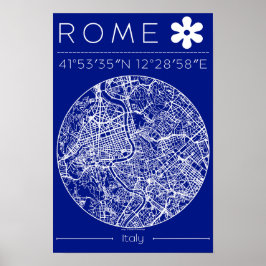 Rome Blauwdruk Stad Plattegrond Poster – Cirkel De
