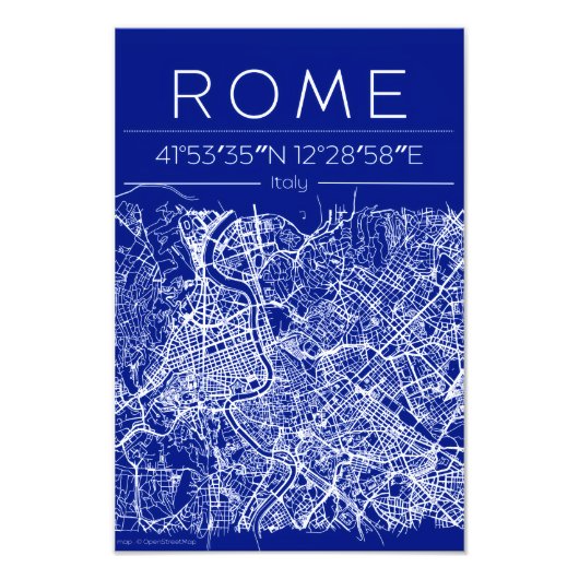 Rome Blauwdruk Stadkaart Poster (Voorkant)