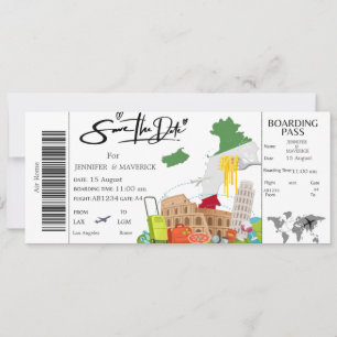 Rome Boarding Pass Save the Date ticket Kaart