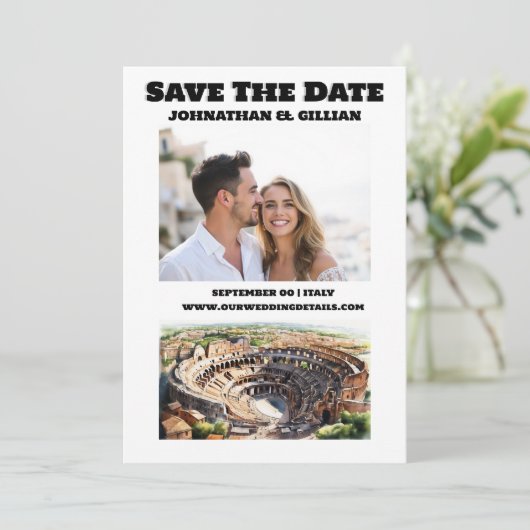 Rome bruiloft bestemming koppels foto save the date (Staand voorkant)