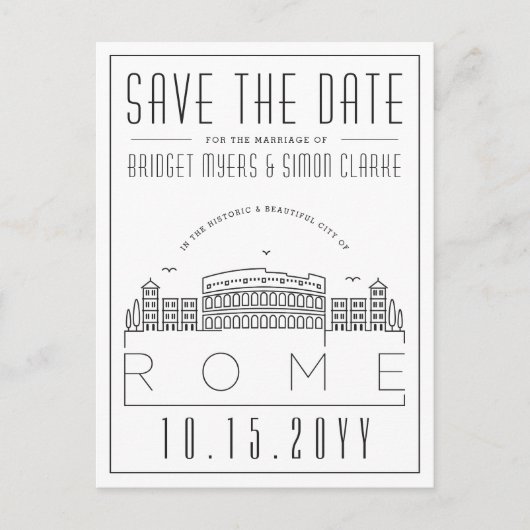 Rome bruiloft | Gestileerde skyline De datum opsla Briefkaart (Voorkant)
