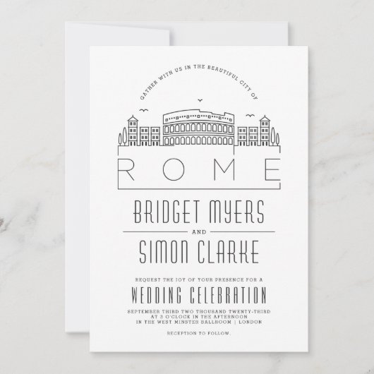 Rome bruiloft | Gestileerde Skyline uitnodiging (Voorkant)