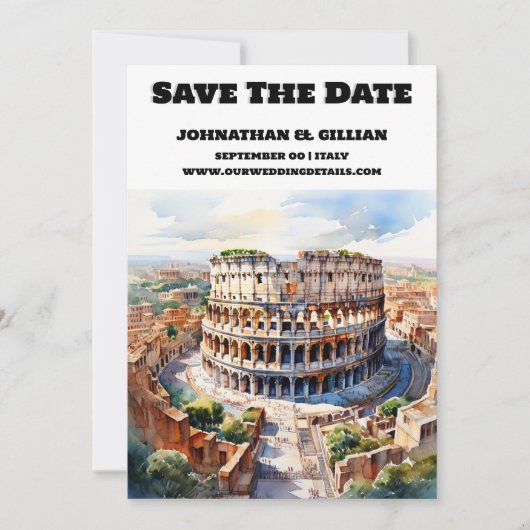 Rome bruiloft save the date moderne waterverf chic (Voorkant)