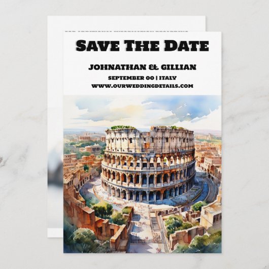 Rome bruiloft save the date moderne waterverf chic (Voorkant / Achterkant)