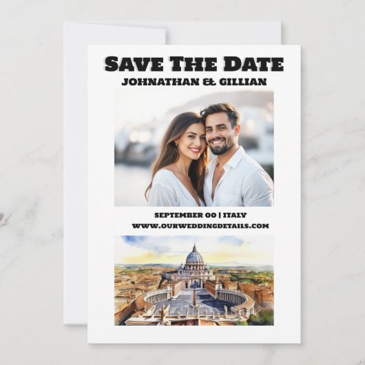 Rome bruiloft waterverf bezienswaardigheden foto save the date (Voorkant)