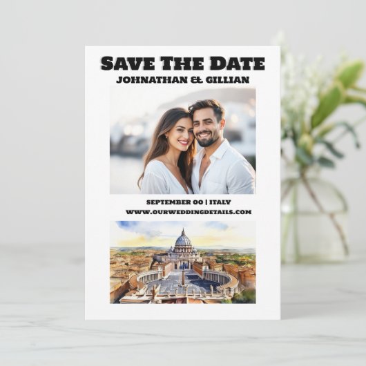 Rome bruiloft waterverf bezienswaardigheden foto save the date (Staand voorkant)