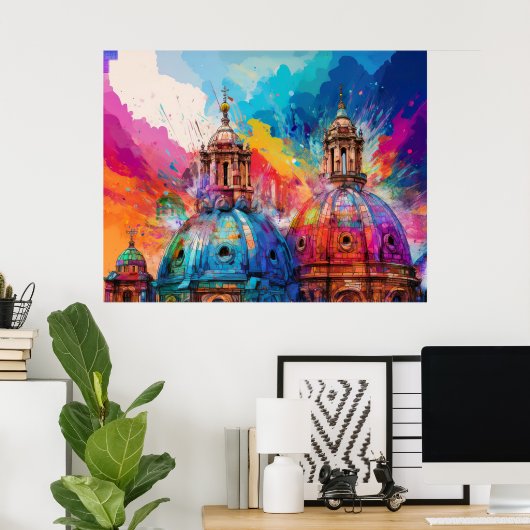 Rome Cathedral Domes - Kleurrijke Abstracte kunst Poster (Thuiskantoor)