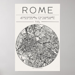 Rome City Map Poster circular Minimal Wall Art