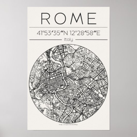 Rome City Map Poster circular Minimal Wall Art (Voorkant)