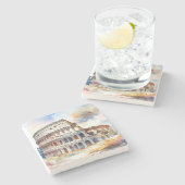 Rome Coliseum, Italië, in waterverf stijl Stenen Onderzetter (Zijkant)