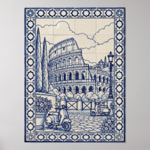Rome Colosseum Blauwe Portugese Azulejo Kunst Poster