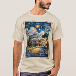 Rome Colosseum Italië Landmark Retro Van Gogh Kuns T-shirt