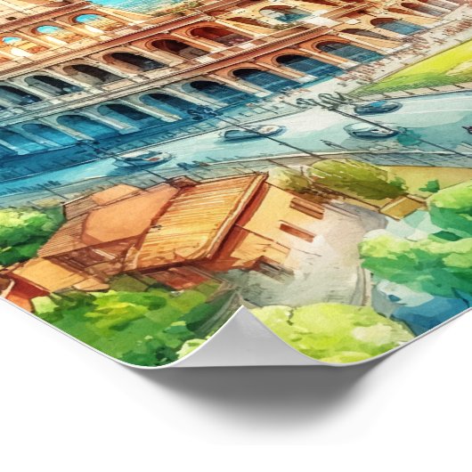Rome Colosseum Italië Waterverf Kunst Poster (Hoek)